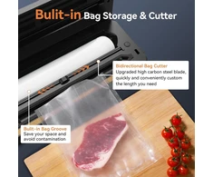 Kondicionierius Vacuum sealer 8-in-1 vacuum sealer 80kpa food dry/wet mode su įmontuotu pjaustytuvu ir maišelių laikikliu, oro siurbimo žarna, skaitmeninis atgalinis skaičiavimas, maišelių rulonas, 11 vakuuminių maišelių
