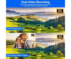 Vaizdo kamera 5k 56mp su dvigubu objektyvu, wi-fi, 16x skaitmeninis priartinimas, 3.0 colių jutiklinis ekranas, vlog kamera, skirta youtube, ir naktinio matymo vaizdo įrašymo įrenginys su 2 baterijomis, 64g kortele, mikrofonu, objektyvo gaubtu, nuotolinio