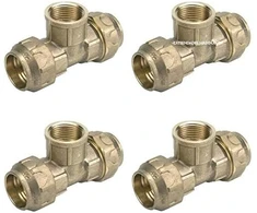 Ventiliatorius Suinga 4 vienetų žalvarinių T formos jungčių rinkinys, 32 mm x 1 colis, skirtas polietileniniams vamzdžiams 32 mm | Srieginė jungtis | Aenor sertifikuota | Sanitariniai priedai, auksinės spalvos