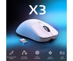 Vgn Gamepower x Attack Shark X3 Superlight belaidė žaidimų pelė, 49g itin lengva pelė, 26000dpi, Pixart Paw3395, 2.4g/bt/laidinis, Ptfe kojelės, iki 200 valandų baterija, G502, Pc/XBOX/ps/mac, balta
