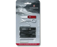 Victorinox Swiss Card kišeninis peilis, nagų priežiūra, nagų dildė, žirklės, juodas