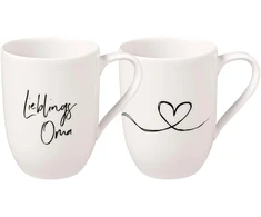 Villeroy &amp; Boch Statement puodelių rinkinys "lieblingsoma", 2 dalių, balta, juoda, galima plauti indaplovėje, galima naudoti mikrobangų krosnelėje, dovanos mylimai močiutei, puodeliai močiutei, puodelis močiutei, kavos puodelis, aukščiausios kokybės porce
