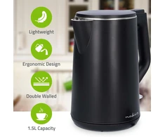 Virdulys - 1.5 l - plastikinis - juodas - 360 laipsnių pasukimas - paslėptas kaitinimo elementas - strix valdiklis - apsauga nuo virimo be vandens
