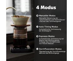 Virtuvinės svarstyklės Foxnsk Espresso svarstyklės su laikmačiu, 0,1 g tikslios kavos svarstyklės su 4 režimais, santykio ir srauto greičio rodymas, Usb įkraunamos mini virtuvinės skaitmeninės svarstyklės baristai, maks. 2kg, juodos