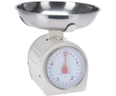 Virtuvinės svarstyklės retro dizaino, baltos, apkrova 5kg, su nerūdijančio plieno svėrimo dubeniu, didelis viso vaizdo ekranas, taros funkcija, 13i x 13p x 22a cm