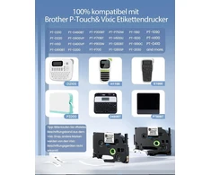 Vixic Tze-231 suderinama su Brother P-touch juostelėmis, 12 mm, balta, Tz juostelė, 12 mm, 0.47 Tze231, Aze231 P touch etikečių juostelė Brother etikečių spausdintuvui Ptouch H105 1010 H107 1000 1005 1280 D400 1250