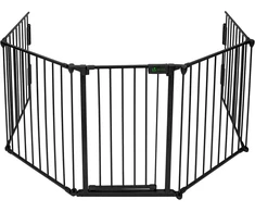 Vounot metalinė židinio apsauga, 5 elementų, su apsaugos durelėmis, sulankstoma konfigūracija, su montavimo rinkiniu, juoda, 300 x 75 cm