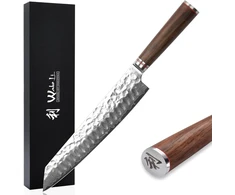 Wakoli Damask Kiritsuke šefo peilis - 20 cm ašmenys pagaminti iš 67 sluoksnių Vg10 Damasko plieno su plaktuko smūgiu, ergonomiška riešutmedžio rankena, profesionalus šefo peilis dovanų dėžutėje mėgėjams