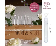 Weddingtree Premium muilo burbulų rinkinys baltos spalvos - 48 vienetai su širdelės formos rankena - mieliausias vestuvėms, krikštynoms, gimtadieniams, auksinėms vestuvių metinėms, sužadėtuvėms, valentino dienai, vestuvių dovanėlėms, vakarėliams