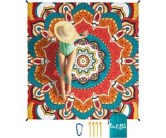 Wernnsai Paplūdimio Antklodė - 210 x 200 cm Mandala Smėliui Atsparus Paplūdimio Kilimėlis Didelis Lengvas Vandeniui Atsparus Smėlio Nepraleidžiantis Kempingo Antklodė su 4 Kuoliukais Paplūdimio Kempingui Žygiams Iškyloms Kelionėms
