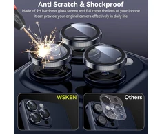 Wsken, skirtas iphone 15 pro max/iphone 15 pro kameros apsaugai - 9h kietumo, atsparus įbrėžimams, be burbuliukų, hd grūdintas kameros metalinis stiklas, grūdinto stiklo ekrano apsauginė plėvelė, draugiškas telefono dėklui