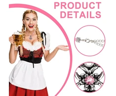 Xpex 3 dalių bavariškų dirndl papuošalų rinkinys: karoliai su kalnų krištolais, širdelės pakabukas su edelveisu ir edelveiso auskarai-vinukai moterims, alaus festivalio kostiumo dirndl aprangos aksesuarai