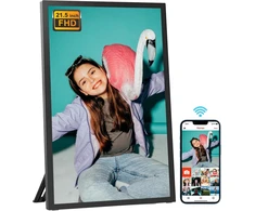 Yenock Skaitmeninis nuotraukų rėmelis 21.5 colio Wifi 64 Gb atminties Skaitmeninis paveikslų rėmelis Fhd Ips jutiklinis ekranas Automatinis pasukimas Montuojamas ant sienos Dalinkitės nuotraukomis/vaizdo įrašais iškart per Frameo programėlę