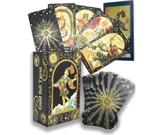 Yimingoufei Aukso folijos tarot kortų kaladė, 78 kortos su vadovu, Pvc vandeniui atsparus dizainas, juoda ir auksinė