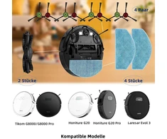 Yivy 20 dalių atsarginių dalių rinkinys, skirtas Tikom G8000/g8000 Pro dulkių siurbliui, Honiture G20/g20 Pro priedų rinkinys, Laresar Evol 3 priedas: 2 pagrindiniai šepečiai, 4 šluostės, 8 juodi šoniniai šepečiai, 4 Hepa filtrai