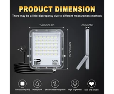 Yojzma 1 x 50 W led prožektorius lauko sąlygoms su 1 m kištuku, 5000 lm itin ryškus lauko apšvietimas 6000 K baltas ip66 vandeniui atsparus apsaugos apšvietimas sodui, garažui, sporto aikštelei, terasai