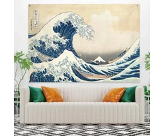 Yongfoto 100 x 70 cm gobelenas Ukiyo-e Mountain Fuji 36 Views kambario sienos kabinimas Didžioji banga priešais Kanagavą kraštovaizdžio sienų menas japoniškas tradicinis paveikslas Toyo stiliaus gobelenai