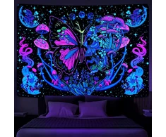 Yrendenge Fluorescentinis gobelenas, drugelio grybo sienų danga, kaukolės mėnulio fazės gobelenas, poliesterio gobelenas, miegamojo bendrabučio estetinė sienų dekoracija 210 x 150 cm