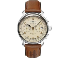 Zeppelin vyriškas laikrodis Series 100 Years Mediterranean Chronograph su odiniu dirželiu