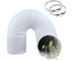 Zigefofo išmetimo žarna, balta, 150 mm skersmens, 3 m ilgio, aliumininė lanksti pvc aliuminio vamzdžio žarna su 2 žarnos spaustukais iš nerūdijančio plieno, skirta oro kondicionieriams, džiovyklėms, gartraukiams, mobiliesiems oro kondicionieriams