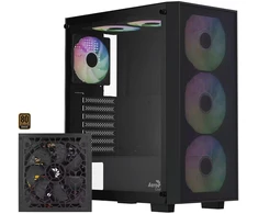 Aerocool kompiuterio korpusas B509A Flow-G-BK-v1 ACCX-BD02002.11, ATX, 650W, 4 ventiliatoriai, grūdintas stiklas, juodas
