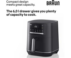 Gruzdintuvė Braun karšto oro fritezė HF 5054I 0X12500023, 2000W, 6L, 1.4kg, 80-220°C, 15 programų, skaitmeninis laikmatis, jutiklinis ekranas