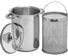 Browin 313500 puodas su krepšeliu, 4L, 15.5cm, nerūdijantis plienas, stiklo dangtis, tinka plauti indaplovėje