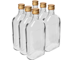 Browin 631414, 6x500ml, stiklinė plokščia butelis su užsukamu dangteliu, dangtelio spalva atsitiktinė