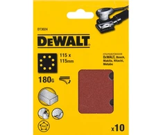 Dewalt 1/4 Lapas DT3024-QZ 115mm x 115mm 180G Universalus Šlifavimo Popierius (10 vnt), C16 abrazyvas, popierinė bazė, perforuota