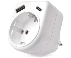 Emos Adapteris P0075, 1×, 1×USB-A 5V/2,4A/12W, 1×USB-C 5V/3A/15W, 3680W, IP20, vaikų apsauga