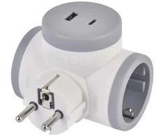 Emos Adapteris P0077PD, 2×2P+PE, 2×USB-A(QC20W), 1×USB-C(PD20W), 3680W, IP20, vaiko apsauga