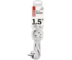 Emos Ilgintuvas P0321, 1,5 m, 3× 2P + PE, balta, PVC, 3680 W, vaikų apsauga