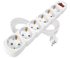 Emos Ilgiklis 6 lizdų 5.0m su įžeminimu (baltas), su jungikliu 1.5mm²