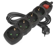 Emos Ilgiklis 4 lizdų 3.0m su įžeminimu, su jungikliu (juodas) 1.5mm²
