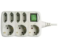 Emos Ilgintuvas PS1721, 1,5 m, 3x2P+PE+4x2P VOKIEČIŲ, PVC, 2300 W, su jungikliu, vaikų apsauga