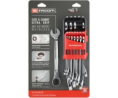 Facom 467B.JP12PB Reketiniai kombinaciniai veržliarakčiai, 12vnt., 7-19mm, 72 dantys, 15° kampas, OGV® profilis, I-sijos profilis