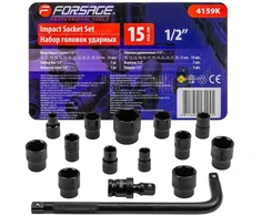 Forsage Smūginių antgalių rinkinys 1/2'' 15 vnt. (šešiabriaunių) (10-32mm)