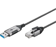 Goobay 74393, USB 3.0 A tipo, RJ45, 1 m, Juoda, Sidabras