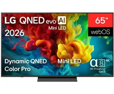 Lg televizorius 65QNED83B6A.AEUD, 164cm, 3840x2160, Mini LED, 120Hz, webOS 26, HDR10, HLG, FreeSync Premium, VRR, ALLM, WLAN