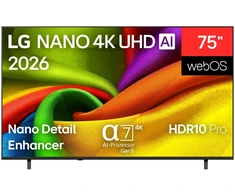 Lg televizorius 75NU800B6LA.AEEQ, 190cm, 3840x2160px, NanoCell, 4K UHD, webOS 26, HDMI 2.1, Wi-Fi, Bluetooth, HDR10, HLG