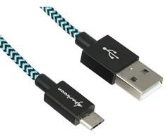 Sharkoon USB 2.0 Kabelis, USB-A Stecker > Micro-USB Stecker (juodas/hellblau, 1 Meter, gesleevt)