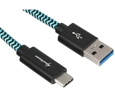 Sharkoon USB 3.2 Gen 2 Kabelis, USB-A Stecker > USB-C Stecker (juodas/hellblau, 0,5 Meter, gesleevt)