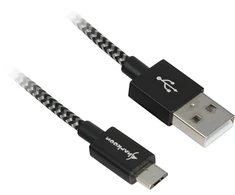 Sharkoon USB 2.0 Kabelis, USB-A Stecker > Micro-USB Stecker (juodas/grau, 0,5 Meter, gesleevt)