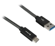 Sharkoon USB 3.2 Gen 2 Kabelis, USB-A Stecker > USB-C Stecker (juodas/grau, 1 Meter, gesleevt)