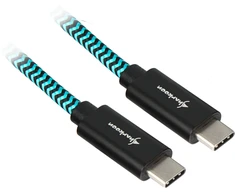 Sharkoon USB 3.2 Gen 2 Kabelis, USB-C Stecker > USB-C Stecker (juodas/hellblau, 0,5 Meter, gesleevt)