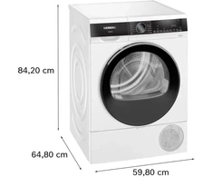 Skalbimo mašina Siemens šilumos siurblio džiovintuvas WQ33G2D41, 9kg, 1.1kWh, 63dB, 112l, 600W, 220–240V, baltas, ekranas, kondensacinis