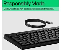 Hewlett Packard (HP) HP 125 G2 Klaviatūra su USB jungtimi su laidu, Sanitizable, Copilot Key - Juodas - US ENG (BULK of 12 pcs)