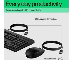 HP 225 G2 USB su laidu Pelė Klaviatūra Combo, Copilot Key, spill resistant - Juodas - US ENG