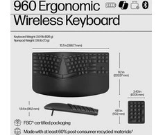 HP 965 Ergonomic Wireless Bluetooth Klaviatūra klaviatūra Combo, Sanitizable, Programmable, Split Zone išdėstymas w/Negative Tilt (adjustable) - Juodas - US ENG