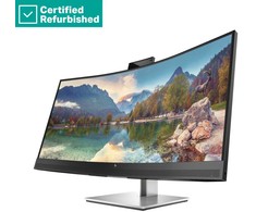 Hewlett Packard (HP) RENEW Sidabrinis HP E34m G4 Curved Conferencing Monitorius - 34" 3440x1440 WQHD 400-nit 75Hz AG, Curved, VA, USB-C(65W)/HDMI/DisplayPort, 4x USB-A, speakers, 5MP webcam, RJ-45 LAN, height adjustable/tilt/swivel, 1 metai (Atnaujinta)